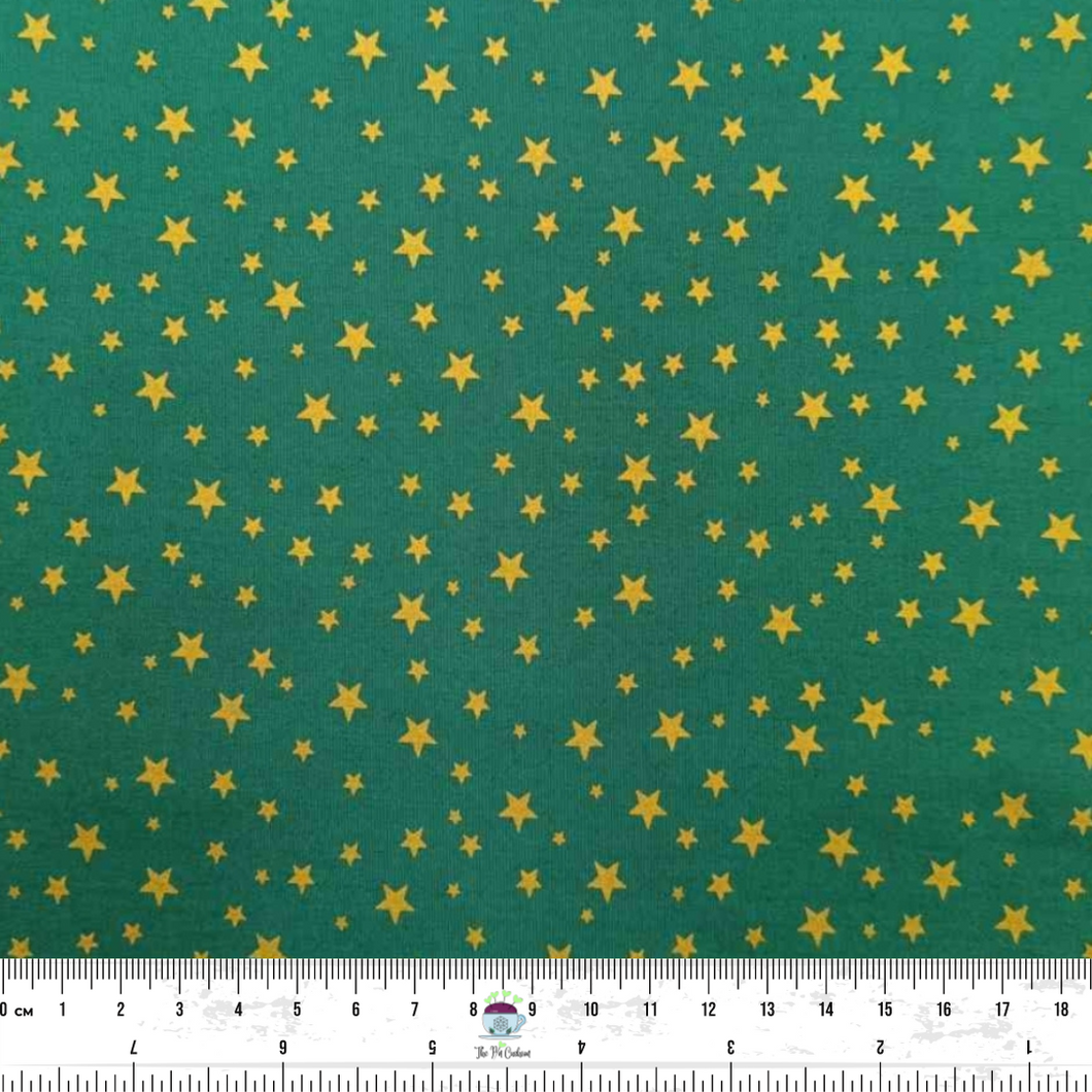 Gold Blingy Stars (green background) - Christmas Fabric