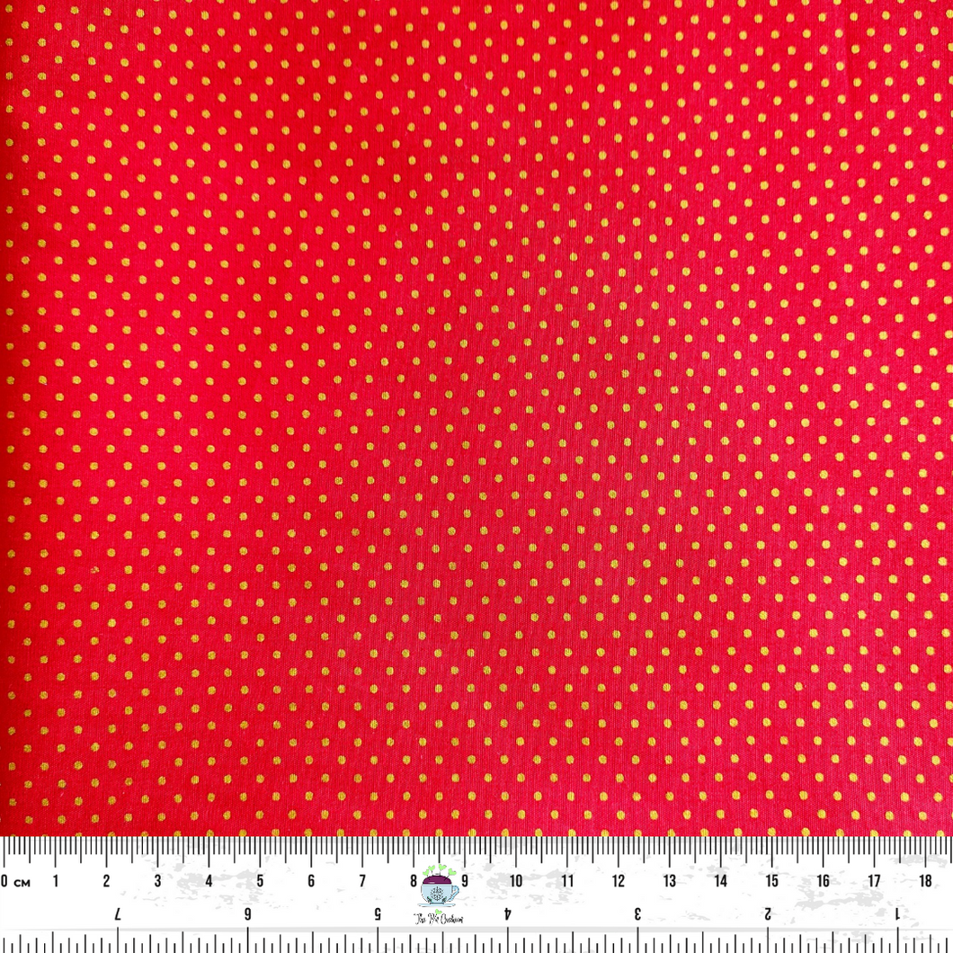 Gold Blingy Dots (red background) - Christmas Fabric